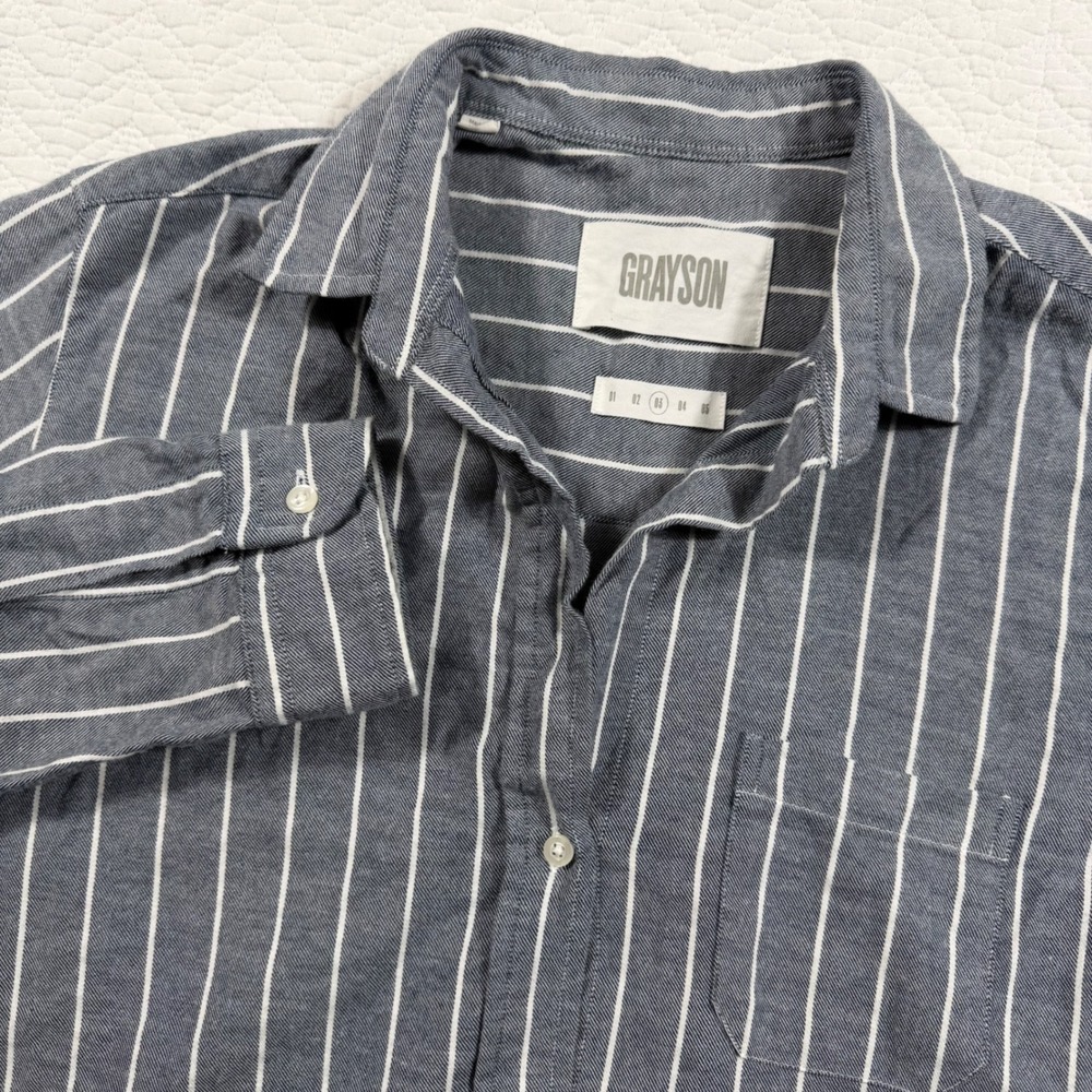 NWOT Grayson The Hero Blue‎ White Striped Cotton Button Down Shirt Womens Medium